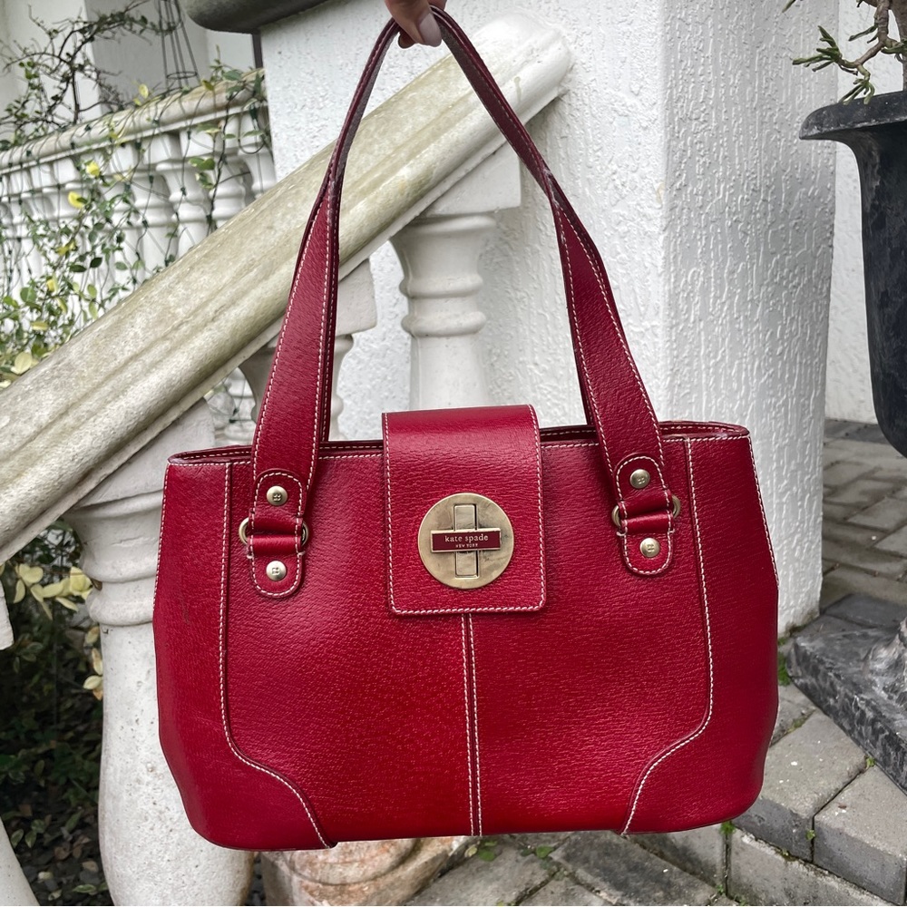 Vintage Y2K Kate Spade Red Leather Shoulder Bag